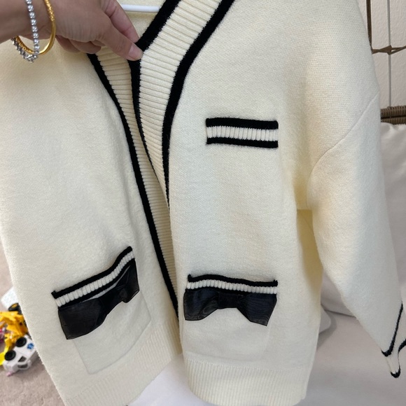 Tonlion women sweater cardigan. White. - Picture 3 of 5